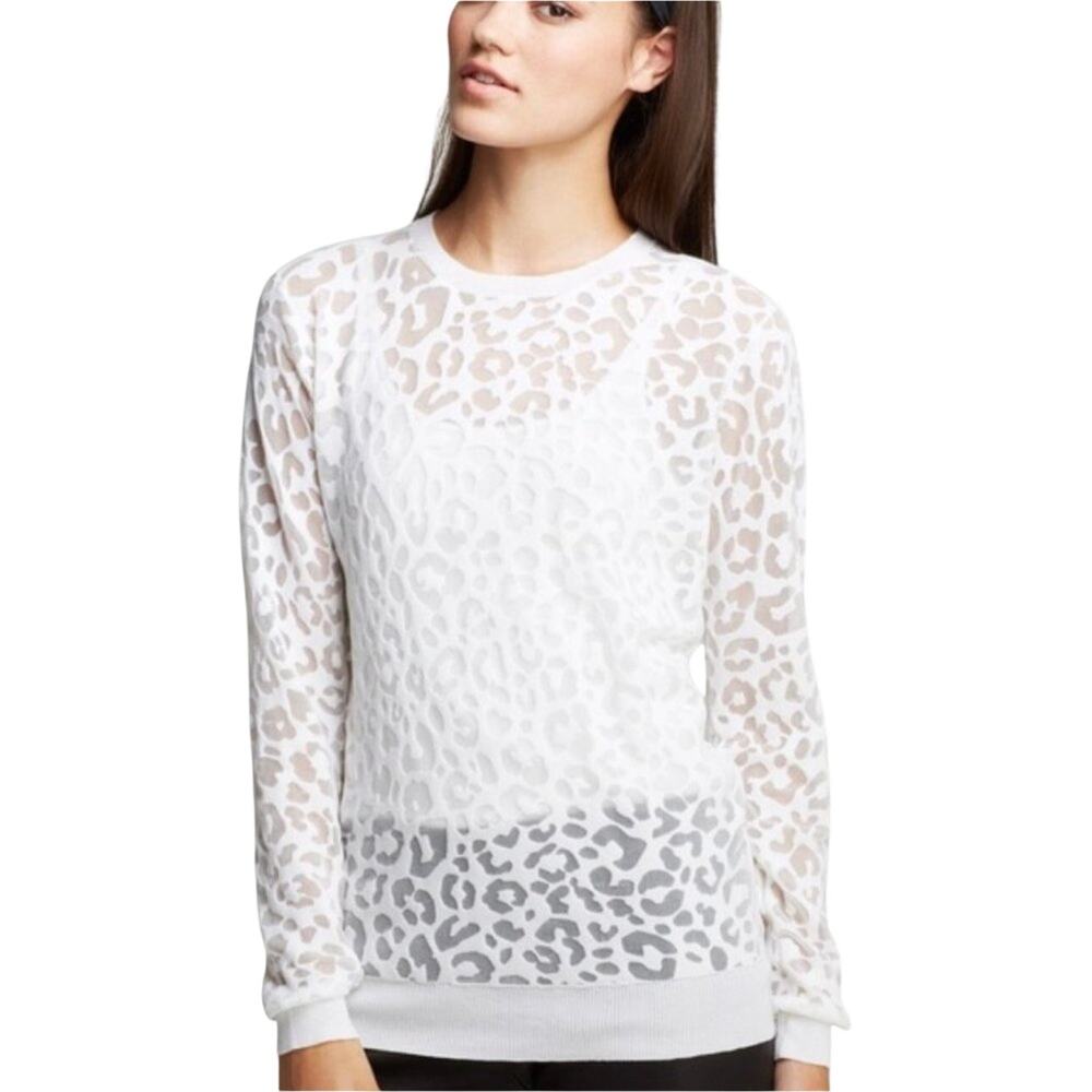 Theory Womens white sweater with animal print burnout P